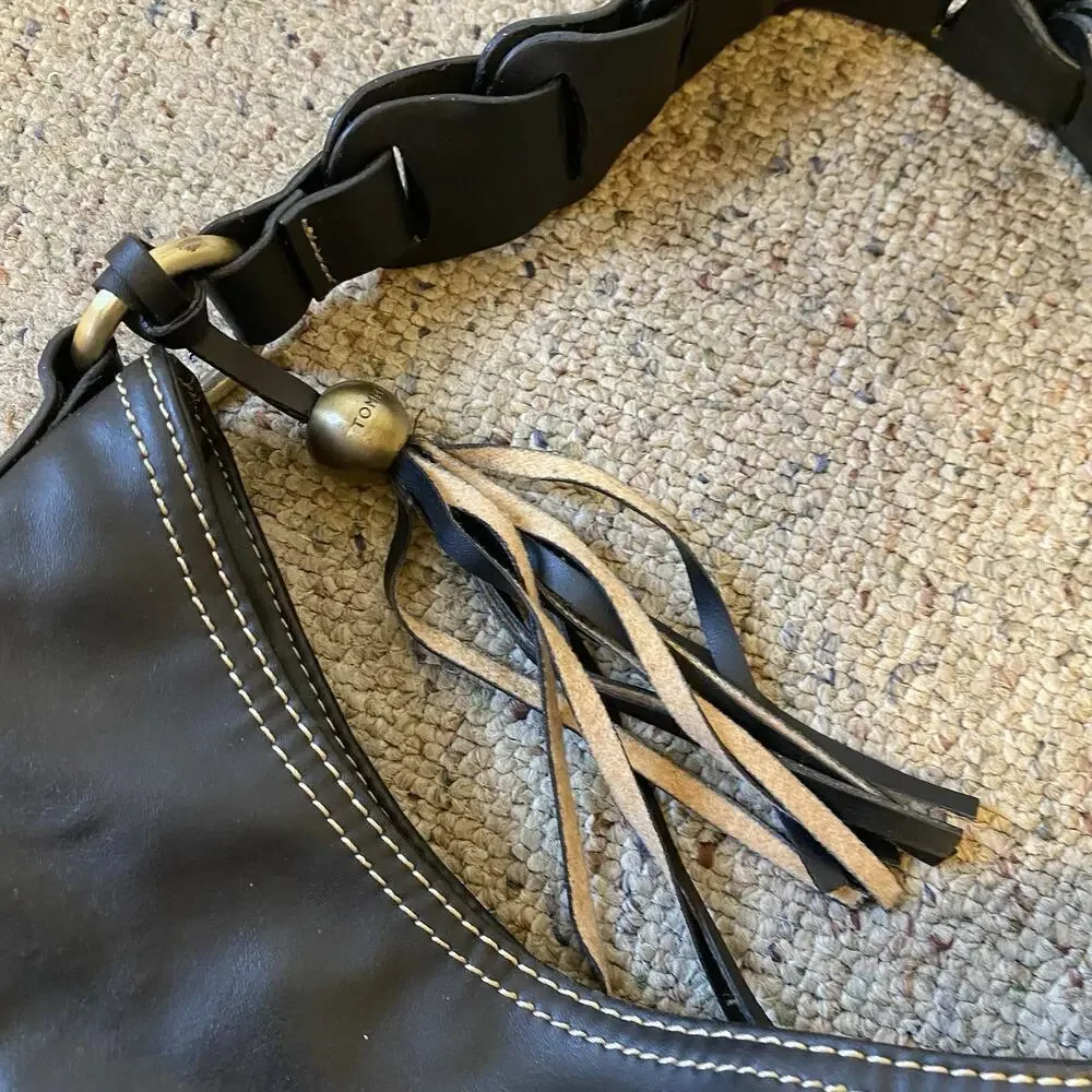 Vintage Tommy Hilfiger Shoulder Bag Purse Black Faux Leather Gold Tone Hardware - Picture 3 of 7